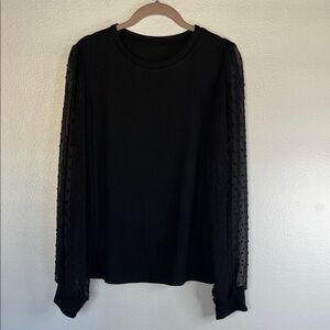 EUC SHEIN Black Long Sleeve Sheer Sleeve Blouse sz XL